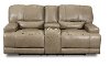 Omega Taupe Leather Power Reclining Loveseat with Console