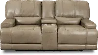 Omega Taupe Leather Power Reclining Loveseat with Console