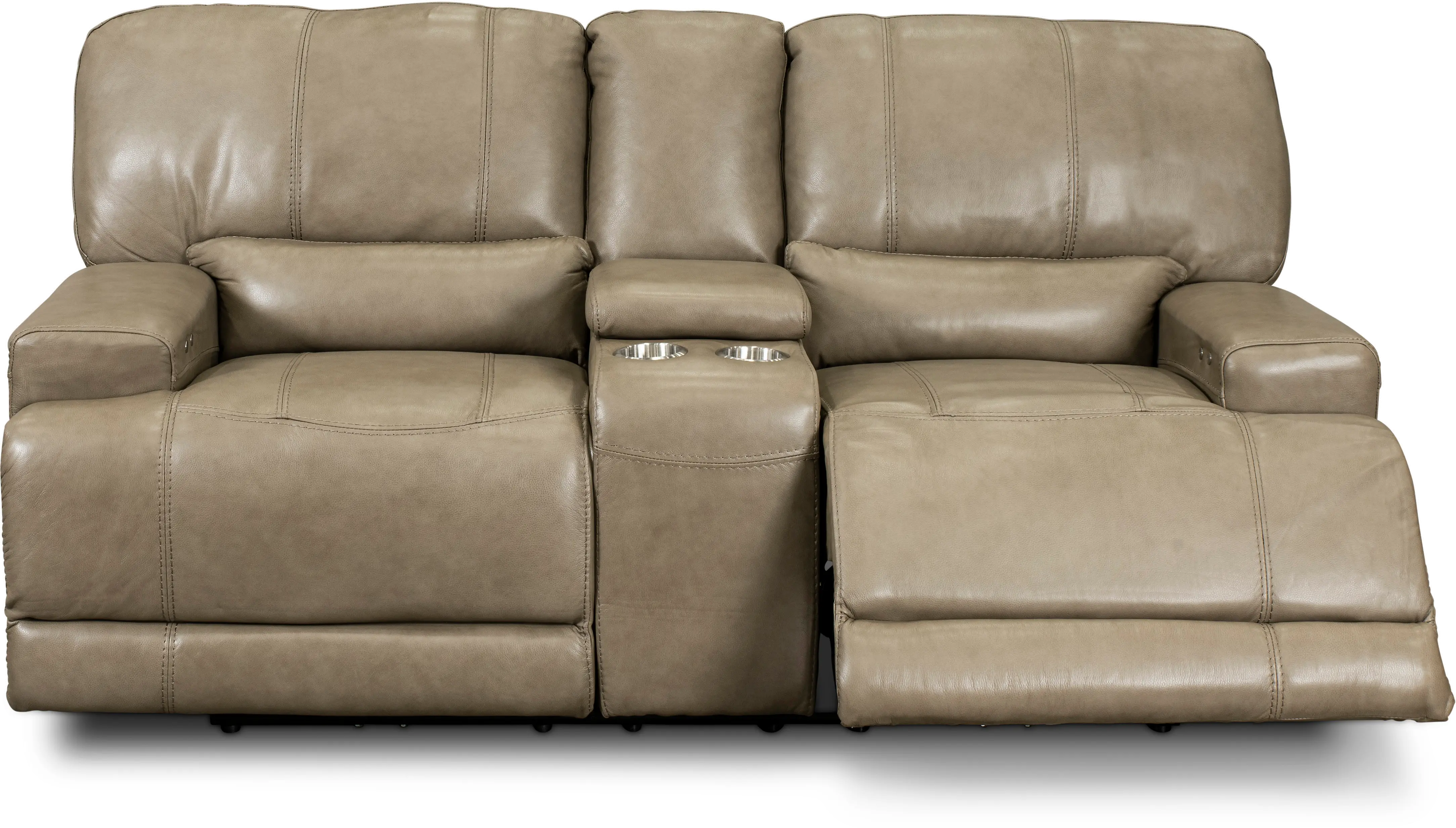 Omega Taupe Leather Power Reclining Loveseat with Console-2