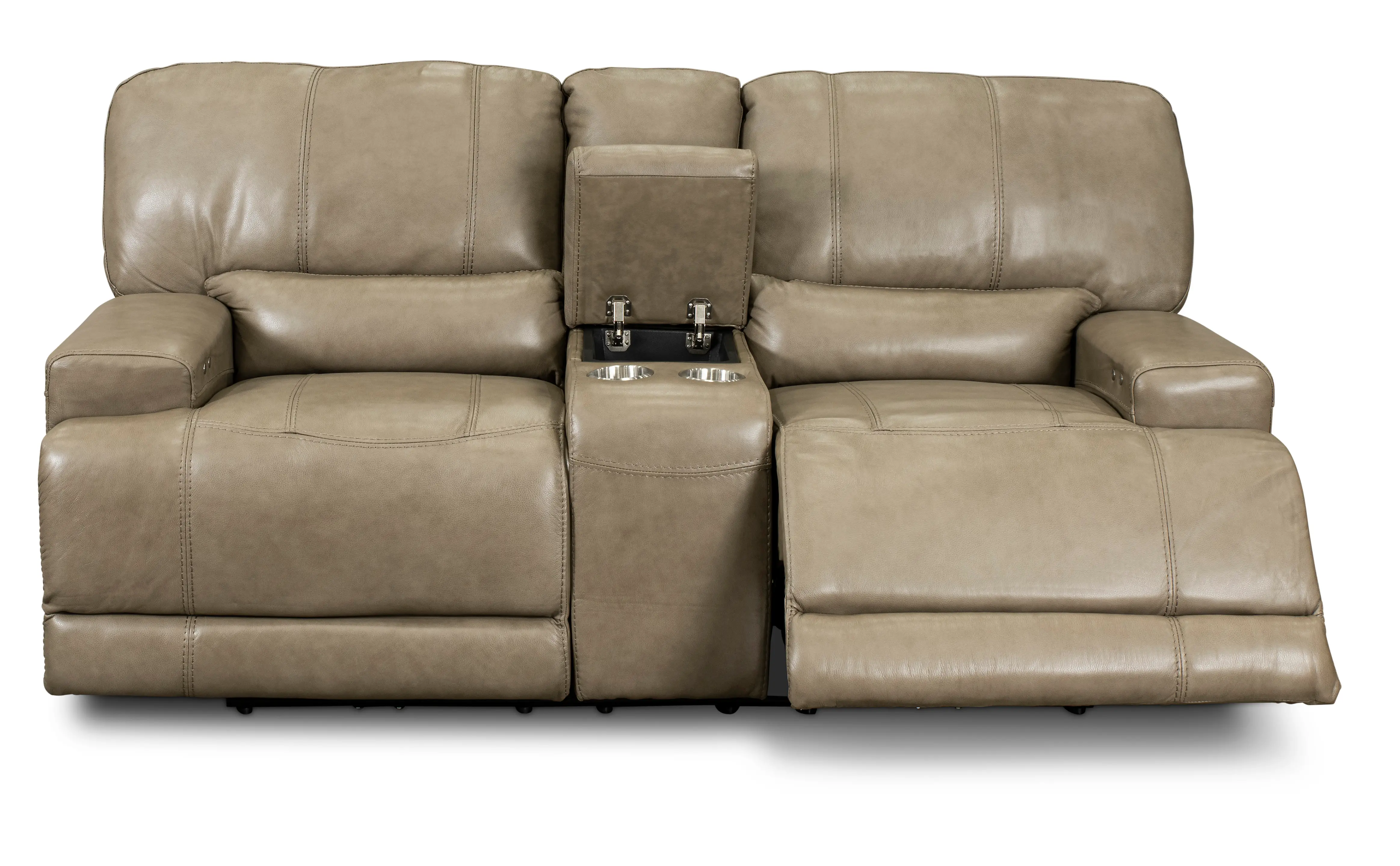 Omega Taupe Leather Power Reclining Loveseat with Console-3