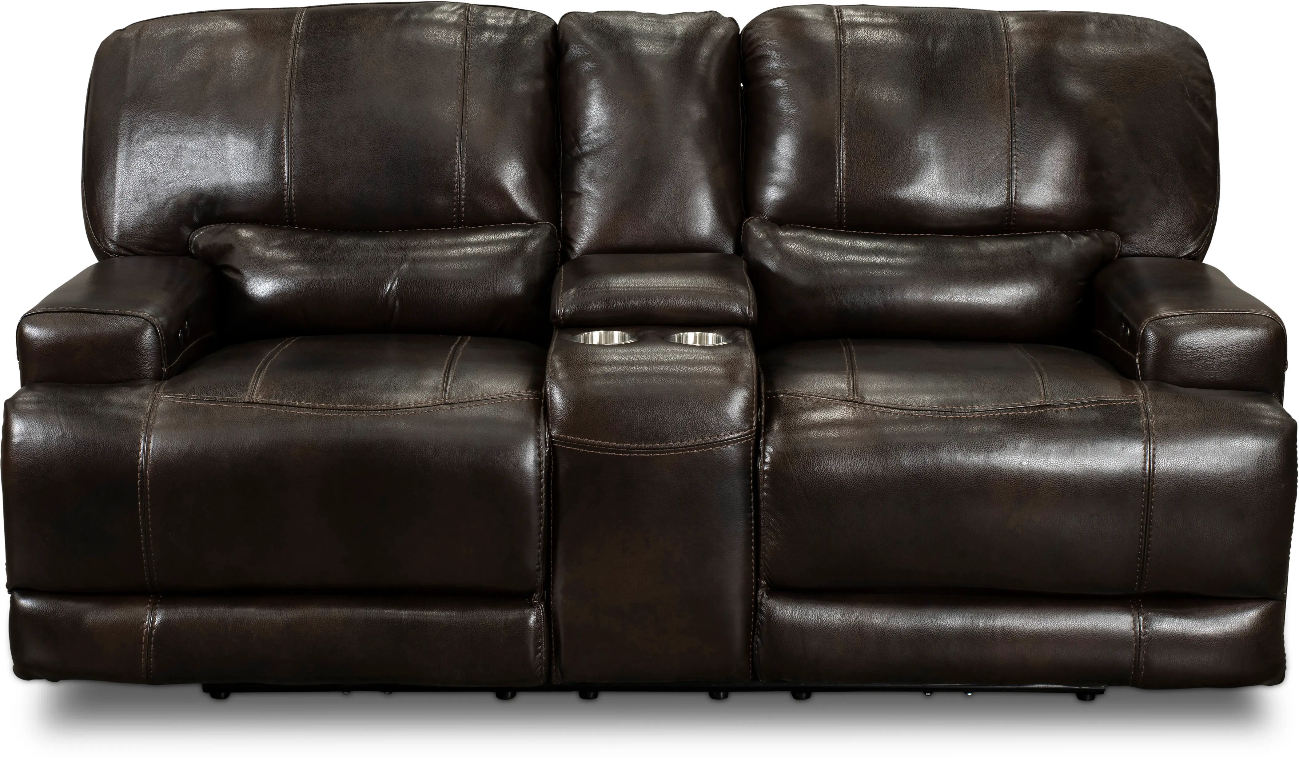 Omega Brown Leather Power Reclining Loveseat with Console-1