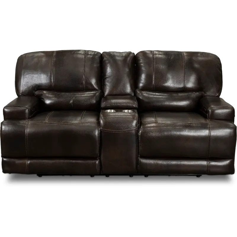 Omega Brown Leather Power Reclining Loveseat with Console