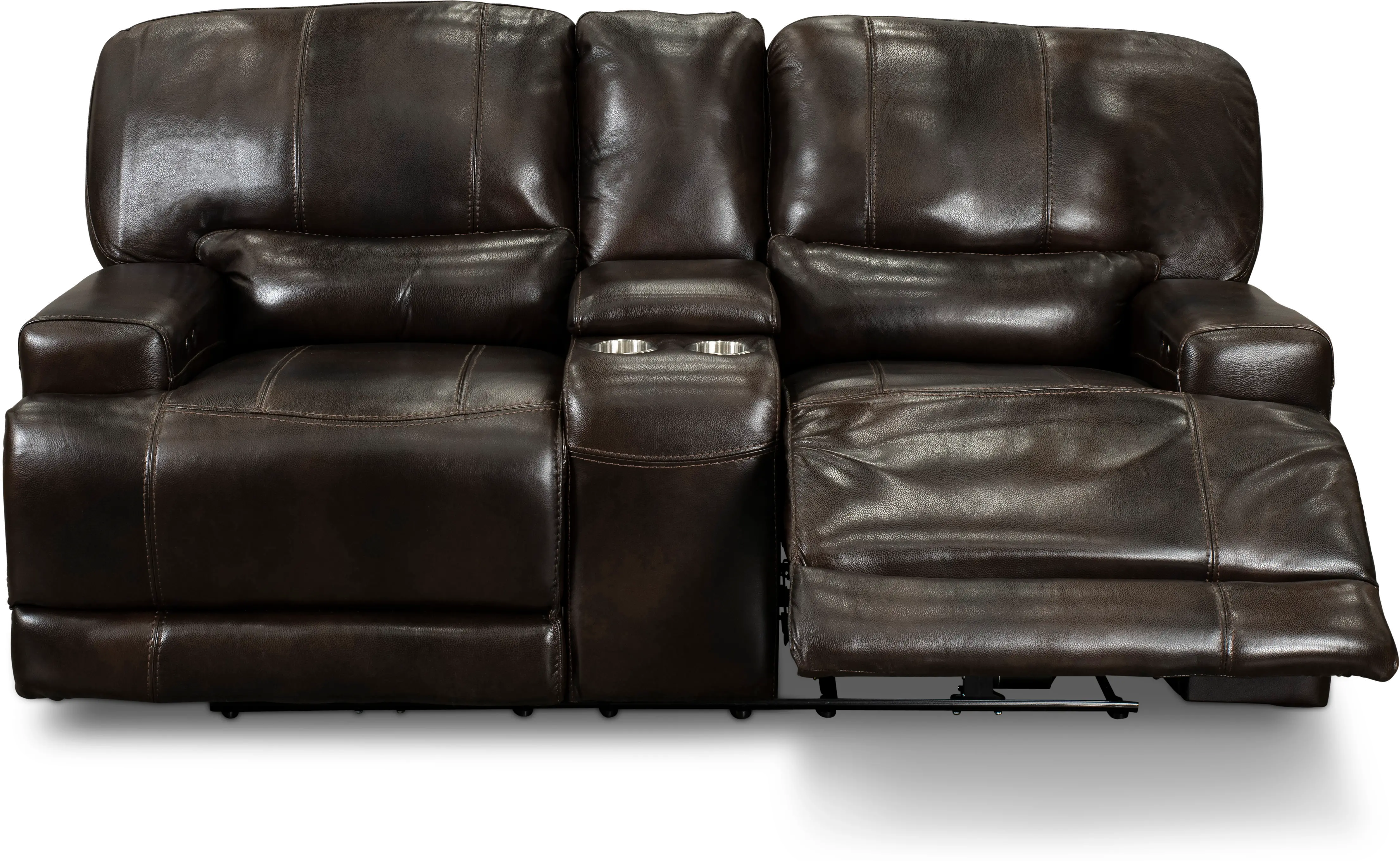 Omega Brown Leather Power Reclining Loveseat with Console-2