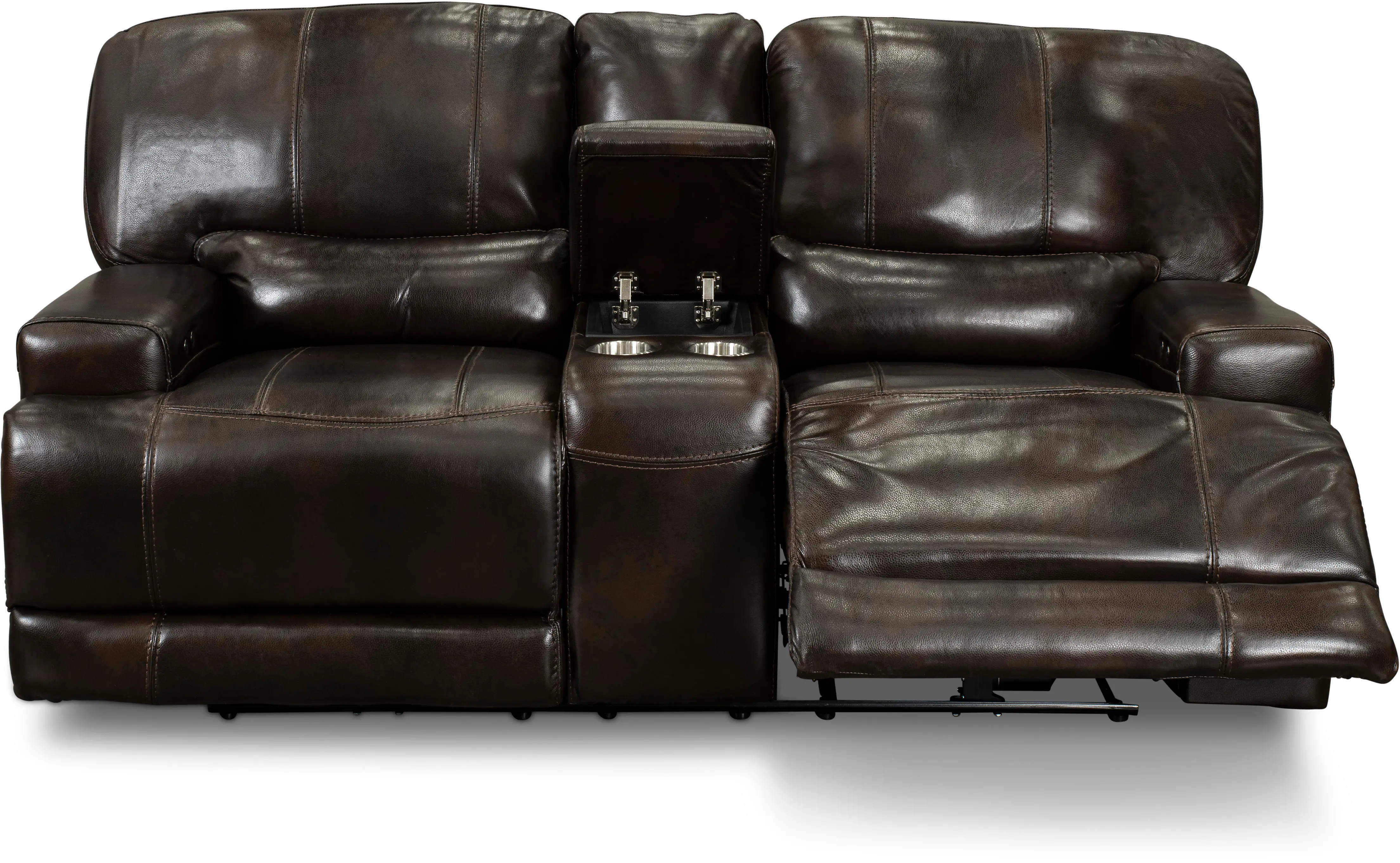 Omega Brown Leather Power Reclining Loveseat with Console-3
