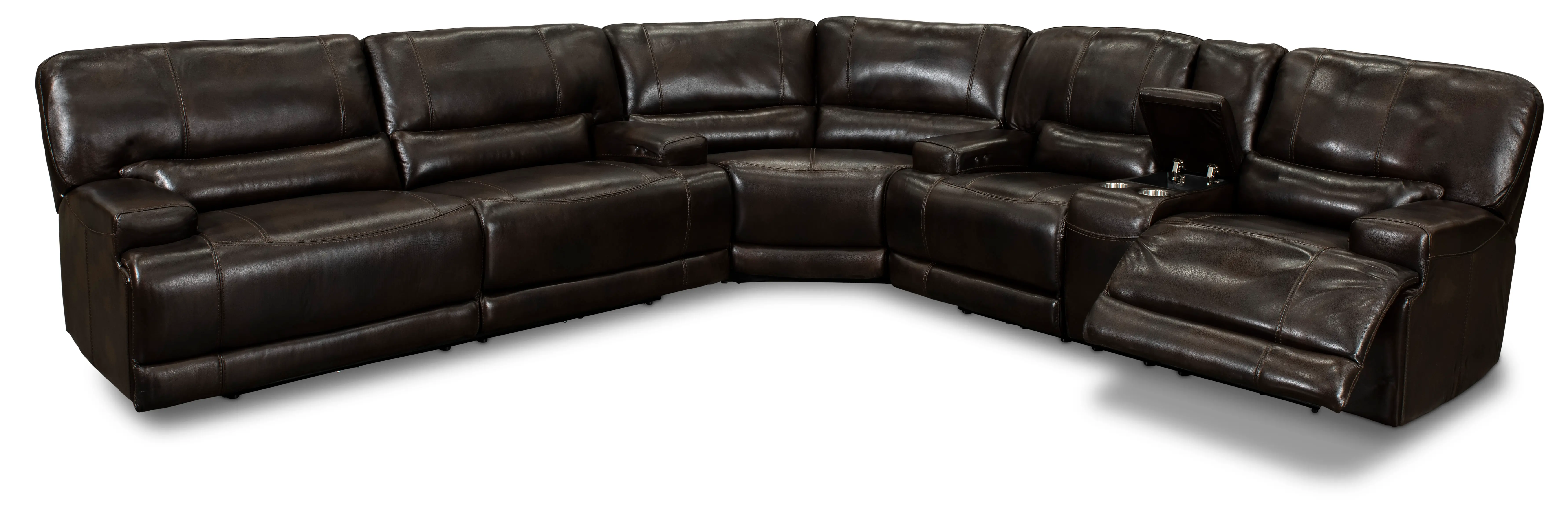 Omega Brown Leather 3 Piece Power Reclining Sectional-4