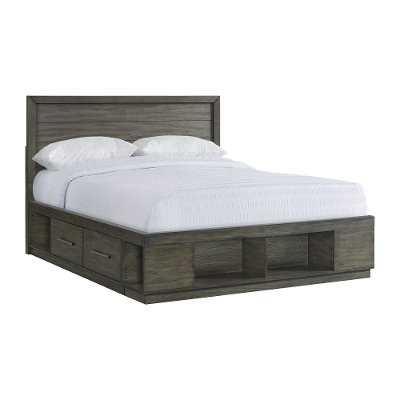Modern Oak Gray King Cubby Storage Bed - Emory