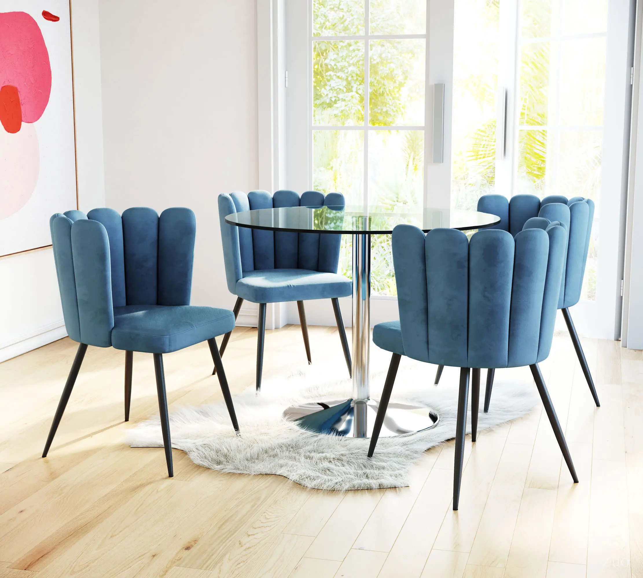 Blue Velvet Upholstered Dining Room Chair (Set of 2) - Adele-1