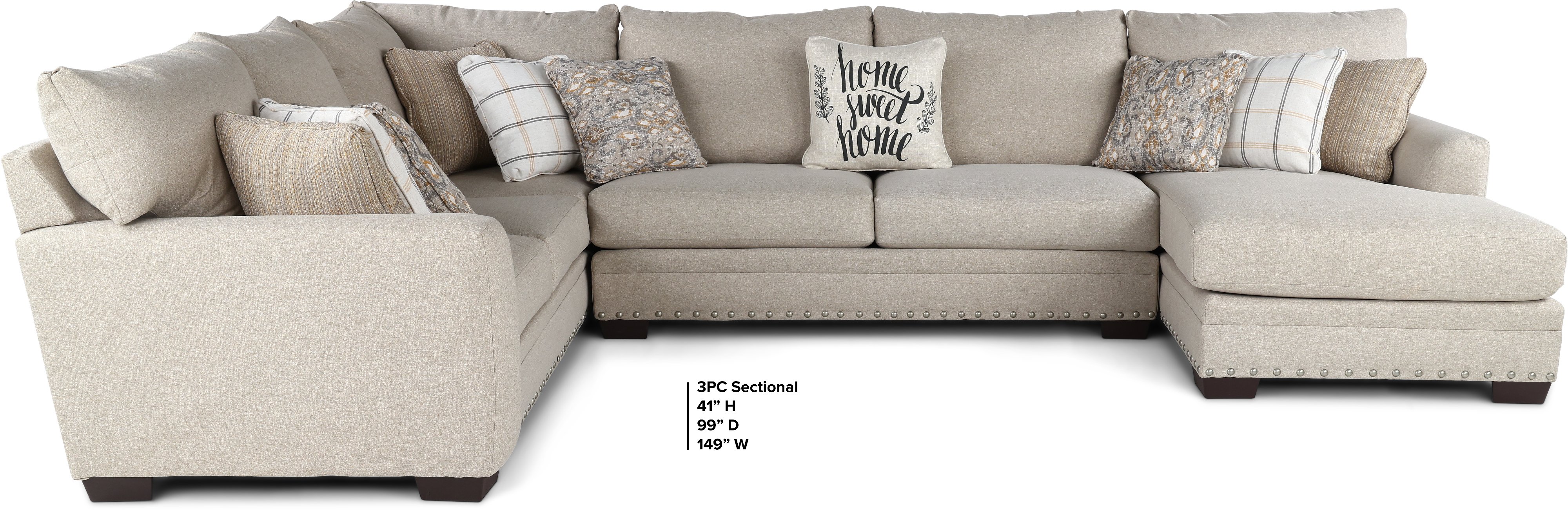 Middleton Cement Beige 3 Piece Sectional Sofa with RAF Chaise-3