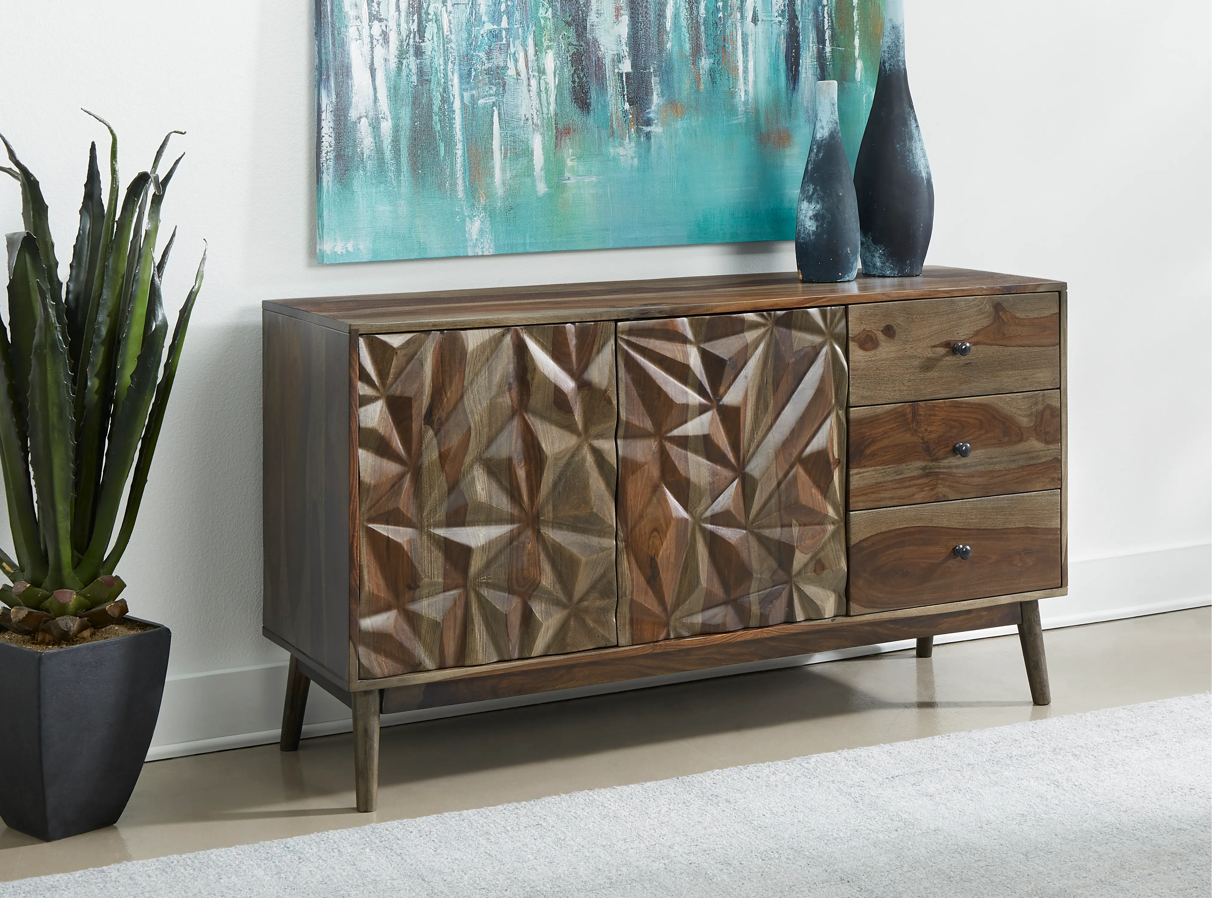 Mid Century Modern Dark Brown Dining Room Sideboard - Matrix-1