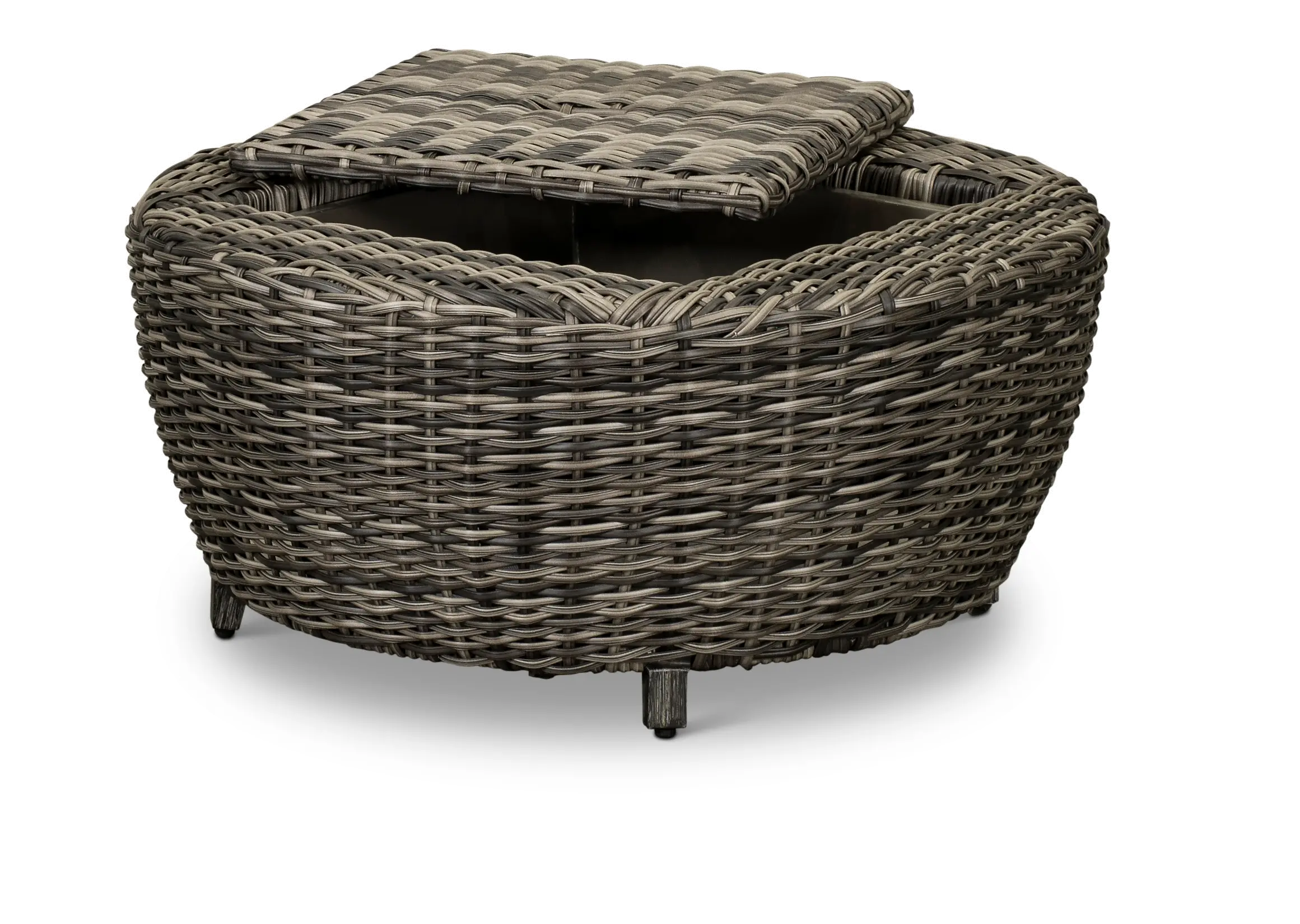 Dark Driftwood 36 Round Patio Coffee Table with Storage - Marana-1