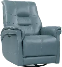Andrew Azure Blue Leather Power Swivel Glider Recliner
