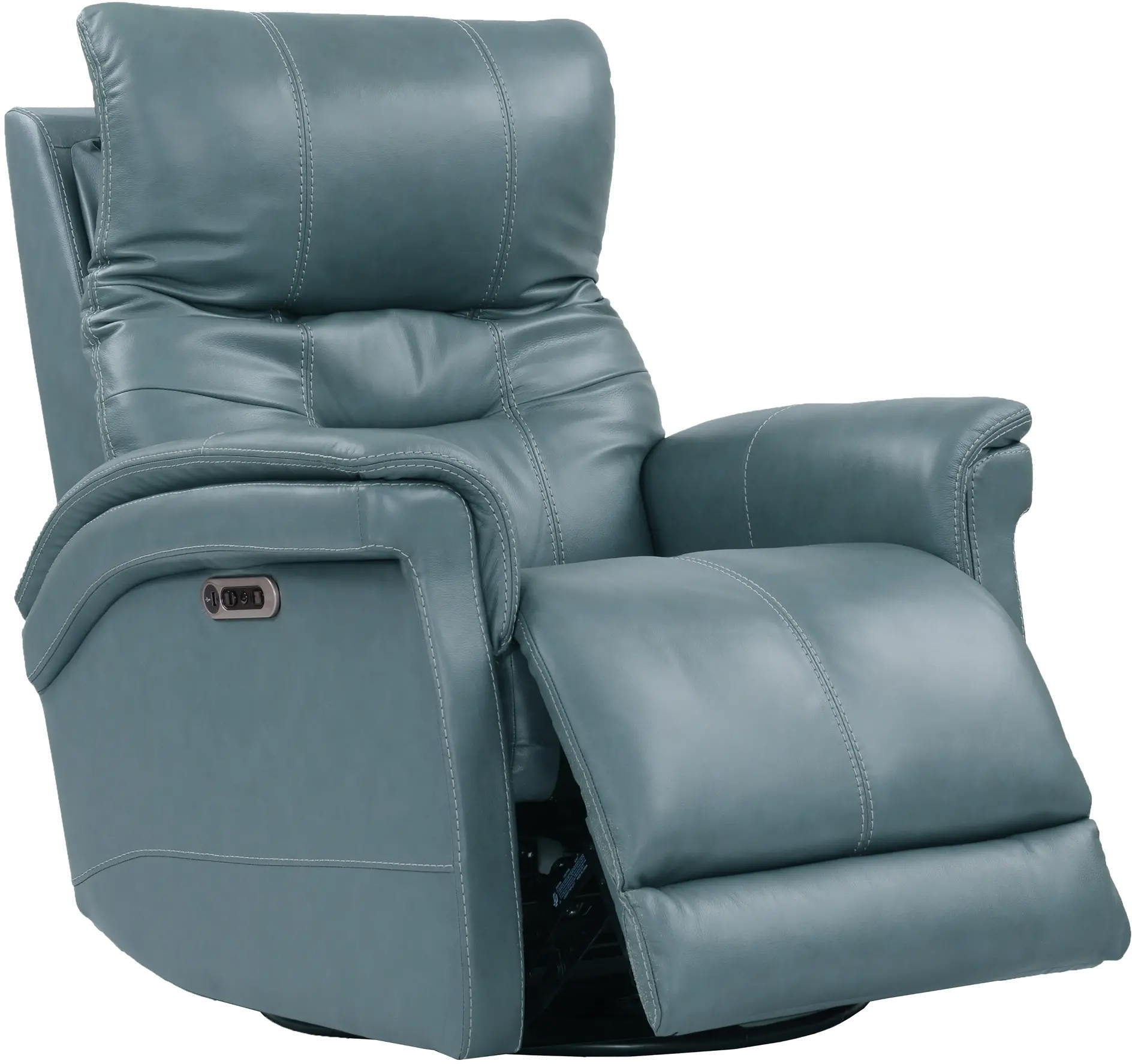 Andrew Azure Blue Leather Power Swivel Glider Recliner-4