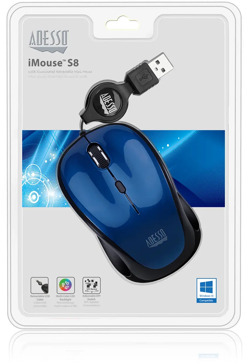 iMOUSE-S8 BLUE Adesso Blue USB Illuminated Retractable Mouse - iMouse S8-7