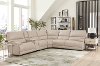 Washington Linen Beige 6 Piece Leather Power Reclining Sectional