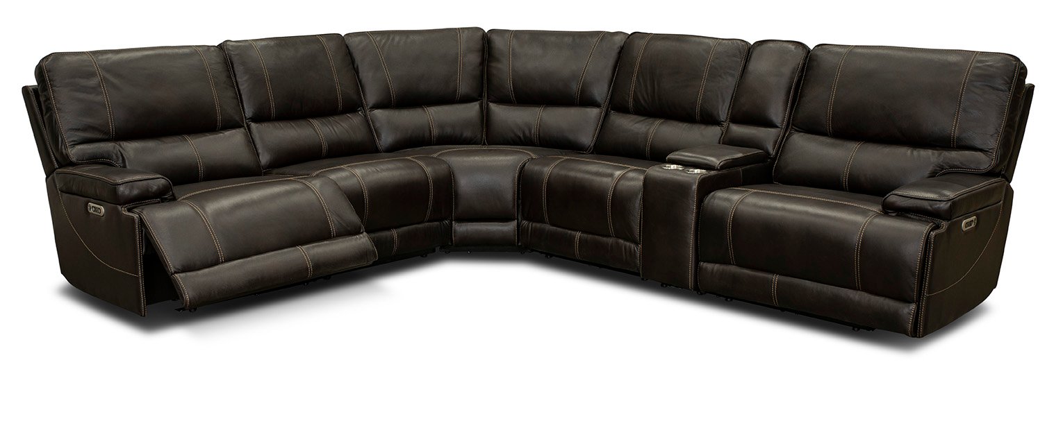 Coffee 6 Piece Leather Power Reclining Sectional - Washington-1