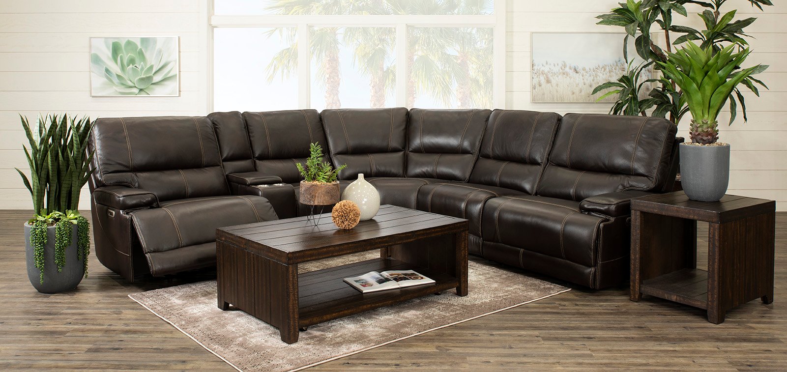 Coffee 6 Piece Leather Power Reclining Sectional - Washington-2