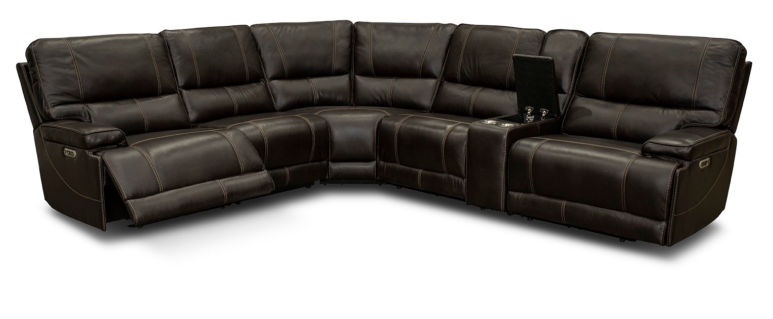 Coffee 6 Piece Leather Power Reclining Sectional - Washington-3