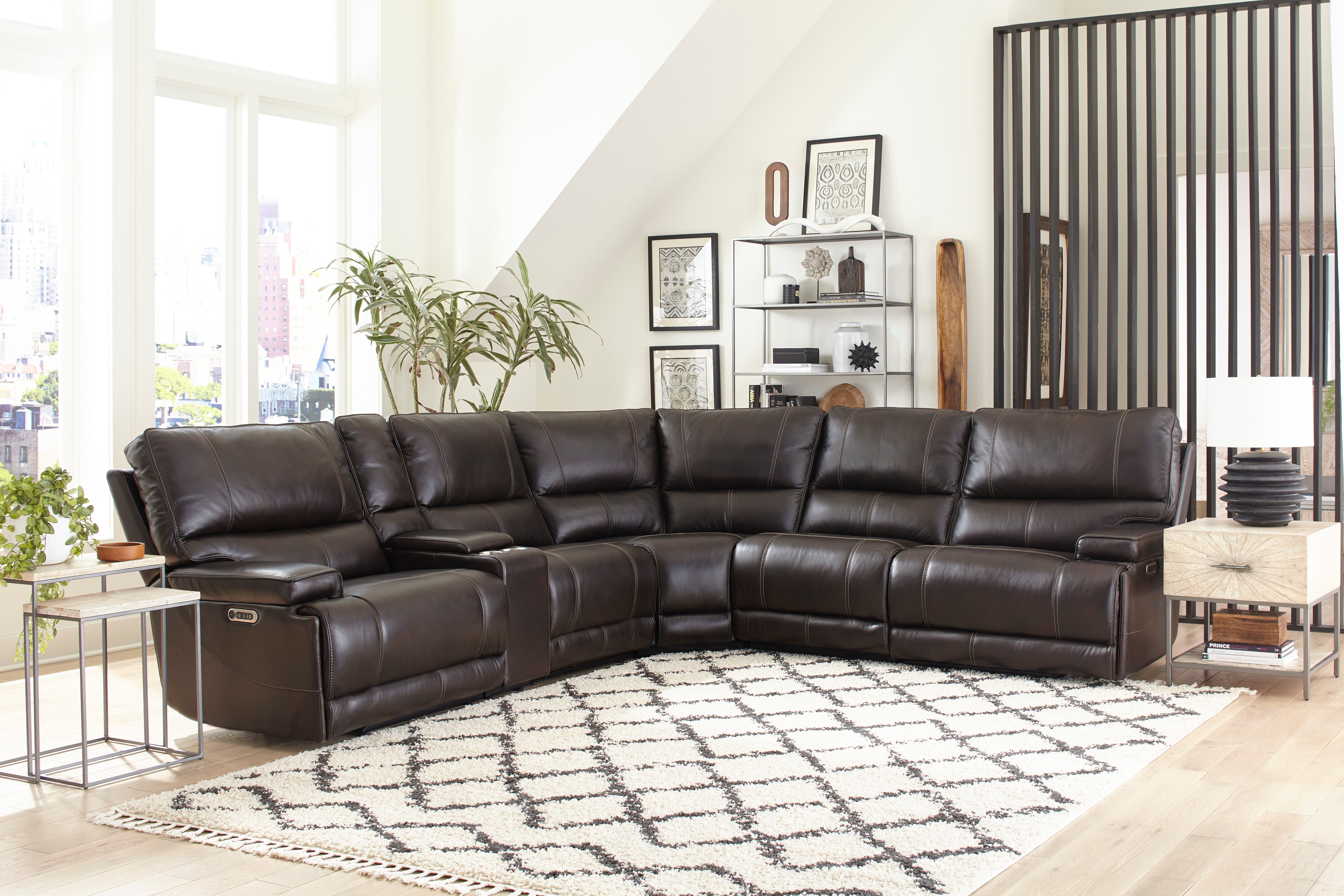 Coffee 6 Piece Leather Power Reclining Sectional - Washington-4