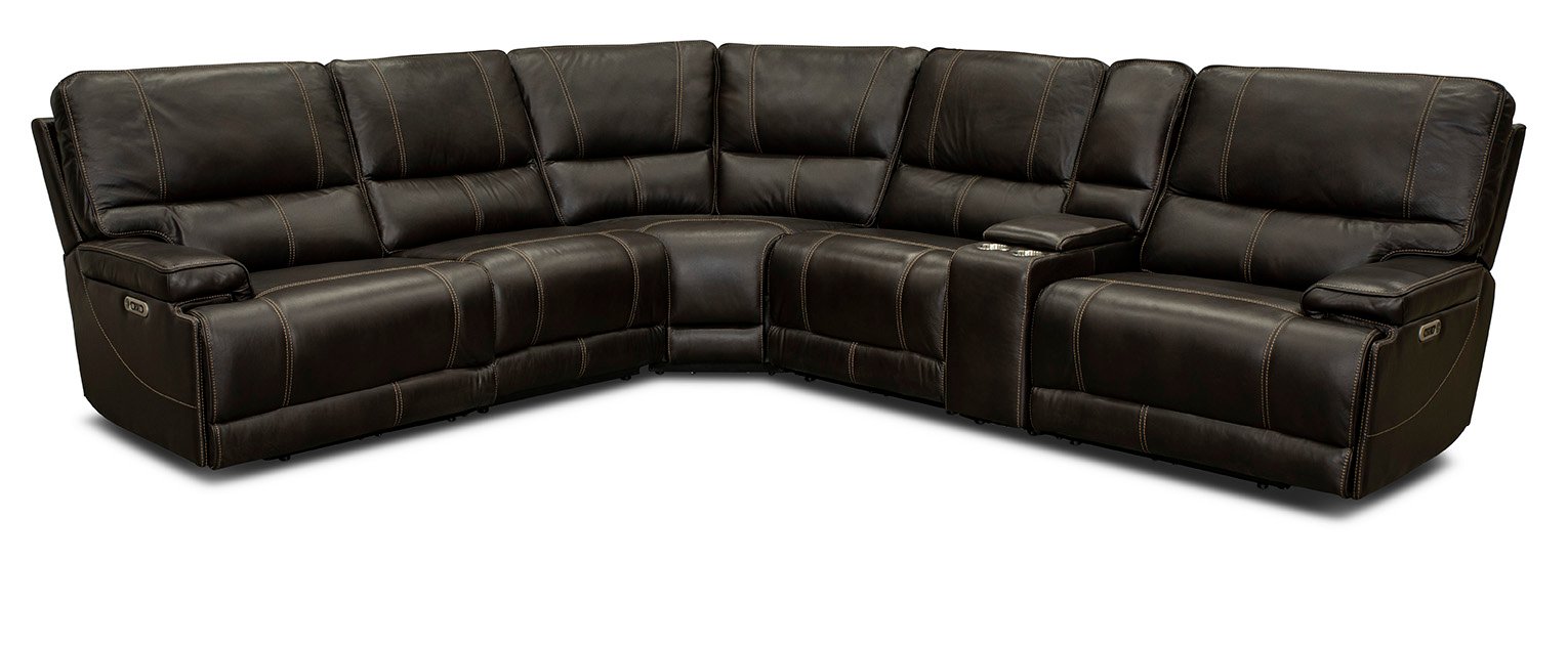 Coffee 6 Piece Leather Power Reclining Sectional - Washington-5