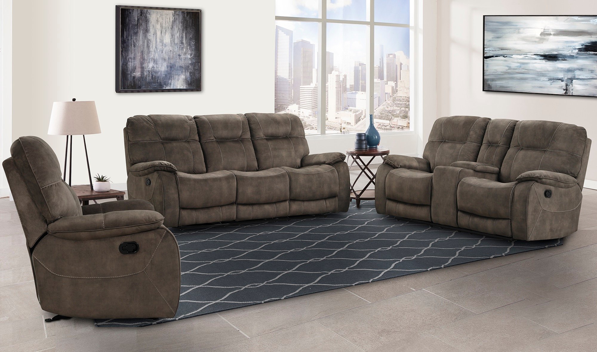 Crane Brown Triple Reclining Sofa-3
