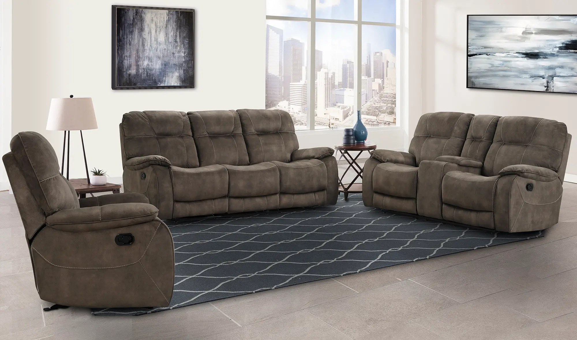 Crane Brown Triple Reclining Sofa-3