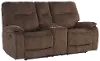 Clearance Crane Brown Reclining Loveseat with Console