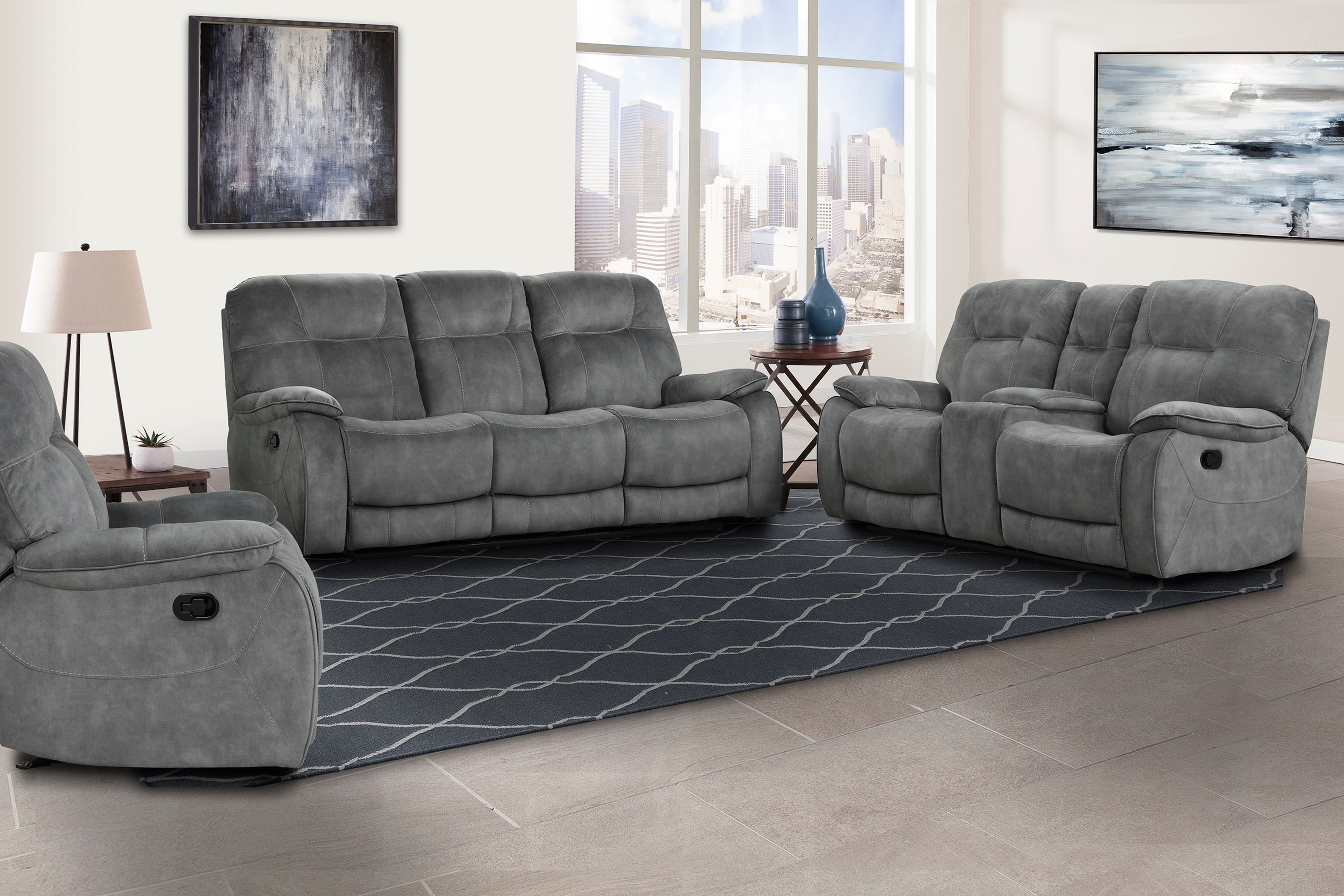 Crane Gray Triple Reclining Sofa-3