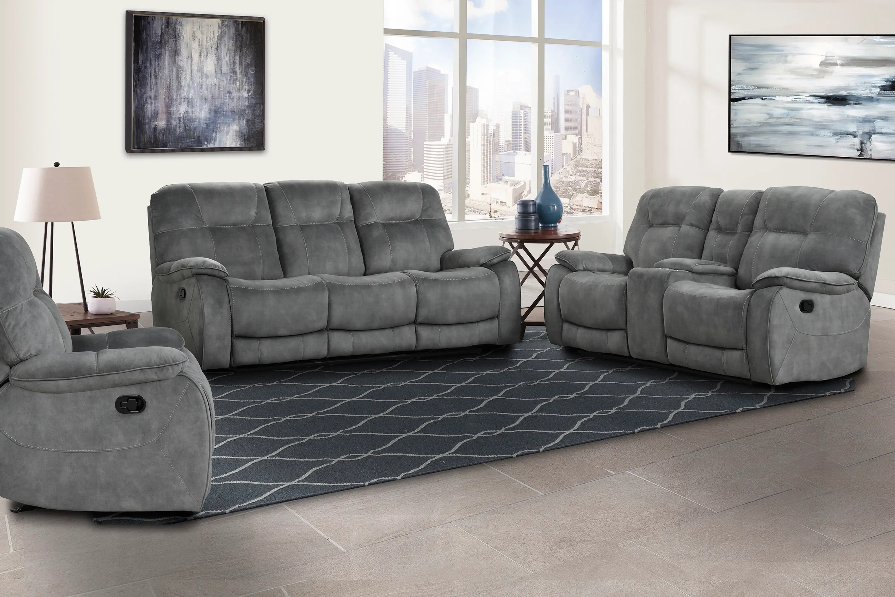 Crane Gray Triple Reclining Sofa-3