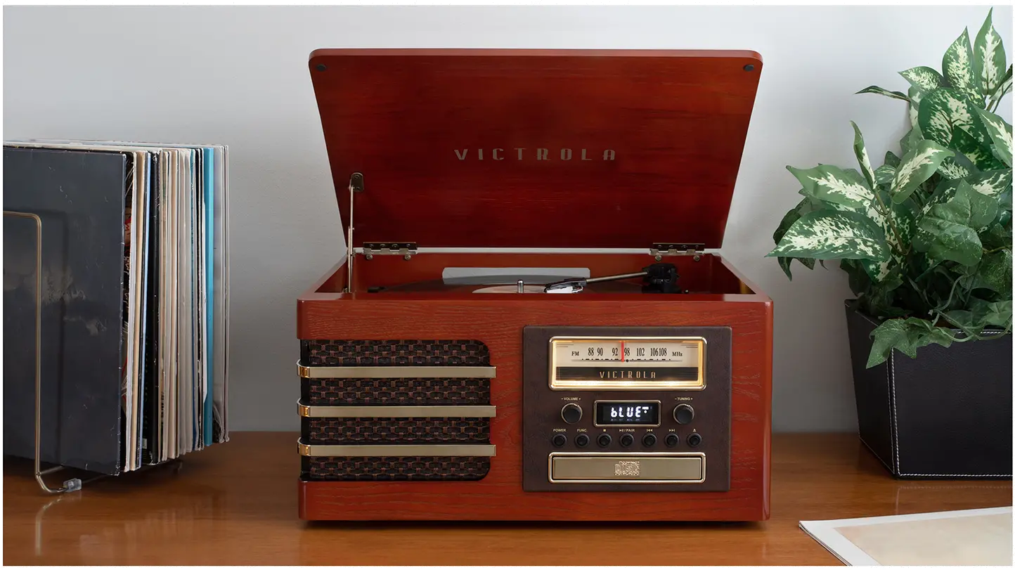 Mahogany Bluetooth Record Player-Victrola-2