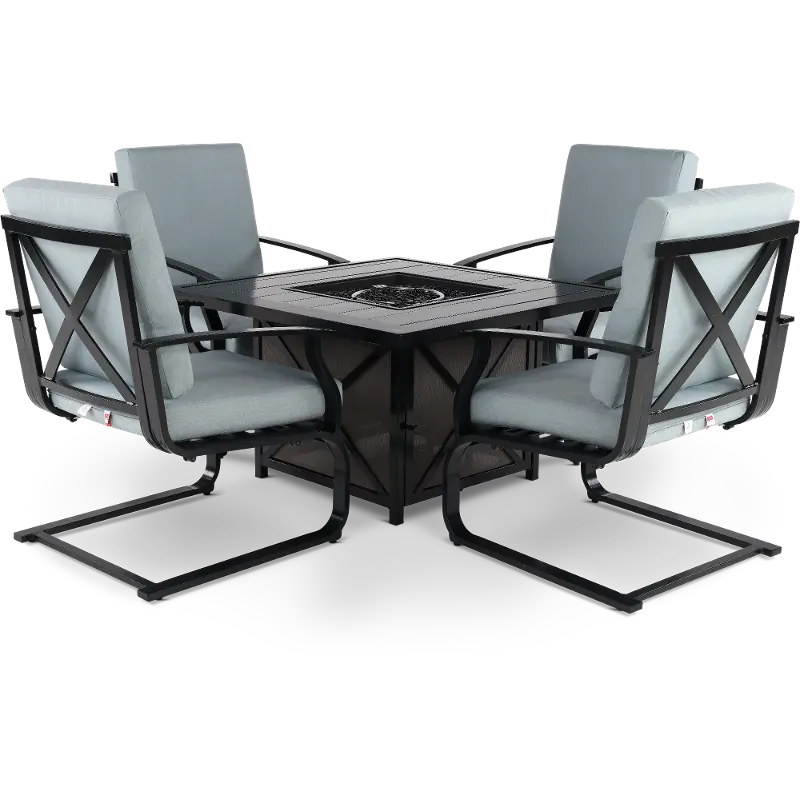 Sea Breeze Tranquil Blue Fire Pit 5 Piece Patio Set