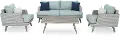 Portofino Spa Blue 4 Piece Patio Set with Indigo Cushions