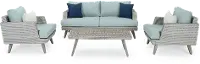 Portofino Spa Blue 4 Piece Patio Set with Indigo Cushions