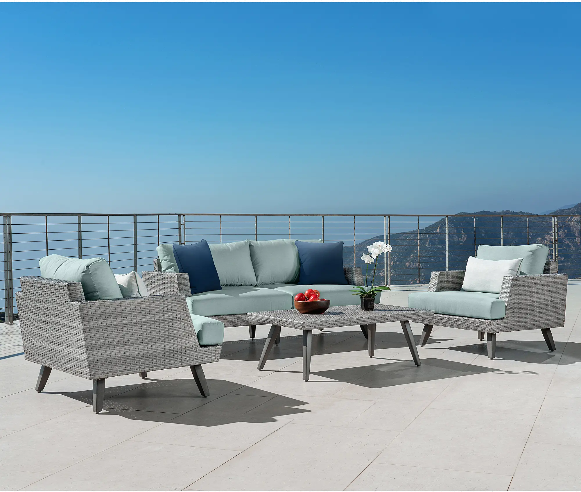 Portofino Spa Blue 4 Piece Patio Set with Indigo Cushions-3