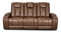 Umber Brown Power Reclining Sofa with Drop Down Console - Megan