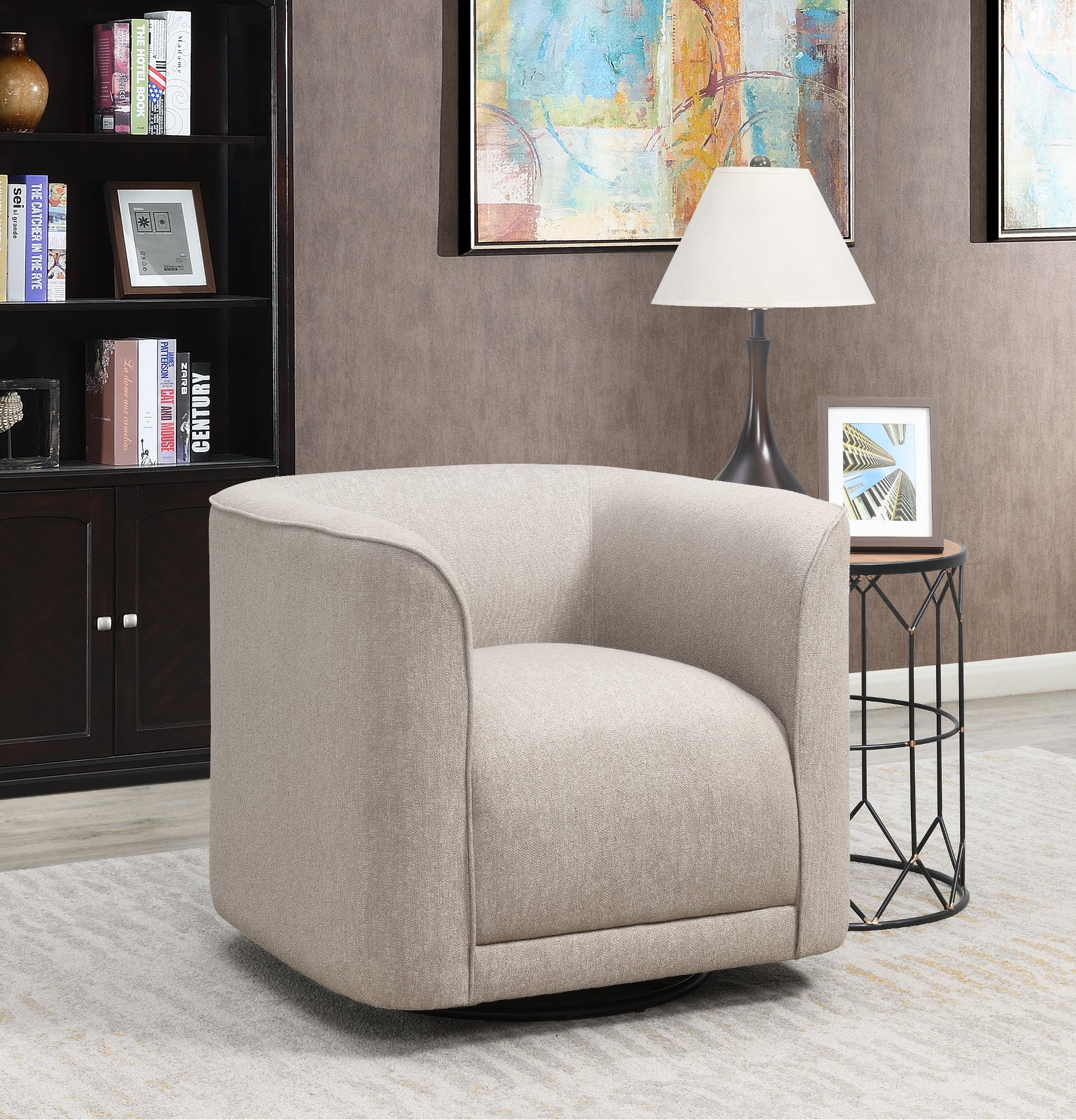Modern Beige U-Shape Swivel Accent Chair - Whirlaway-2