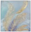 Gold Feather on Blue Background Framed Oil on Canvas Wall Art