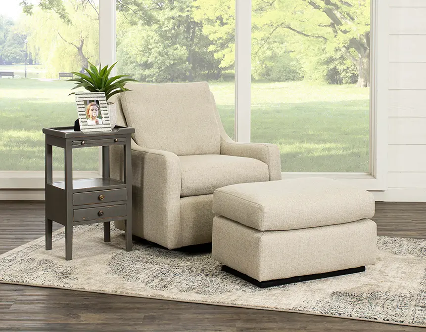Transitional Oatmeal Beige Gliding Ottoman - Sugar Shack-2