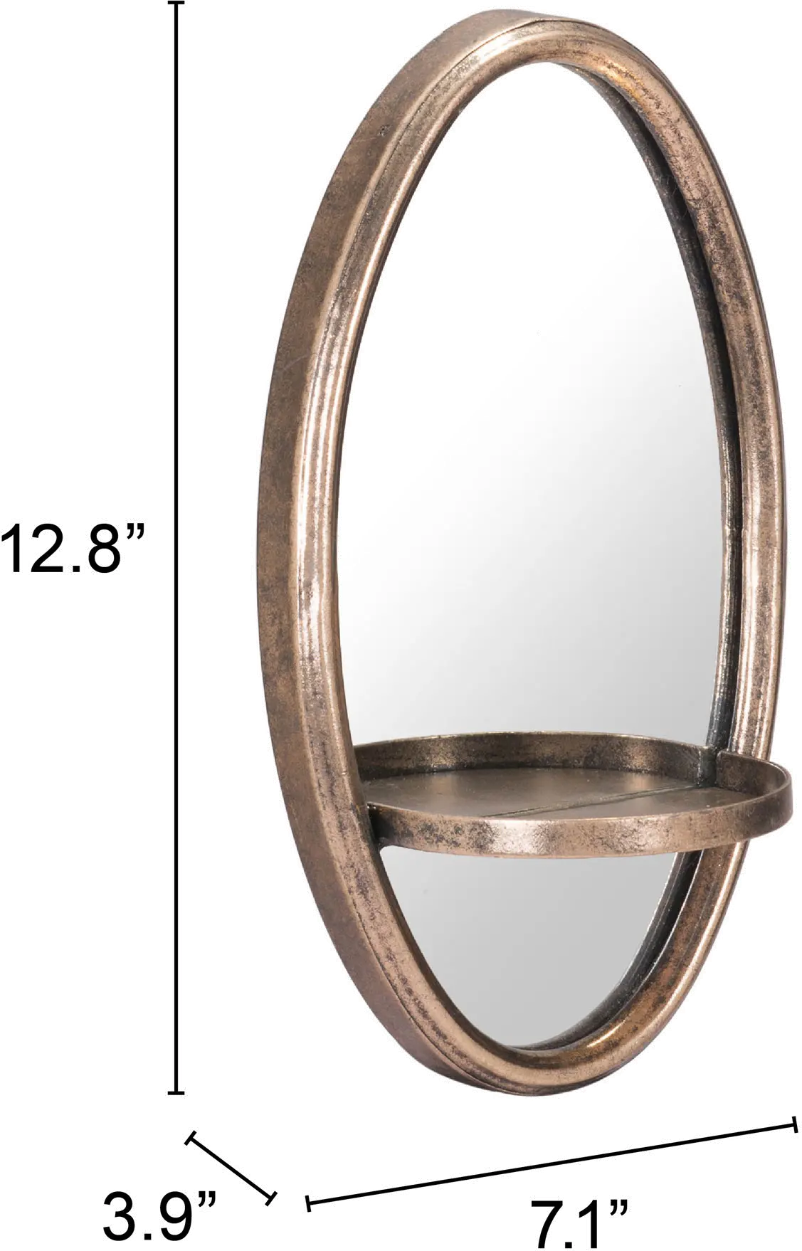 Petite Gold Oval Shaped Wall Mirror with Shelf - Ogee-4