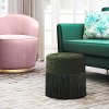 Boho Chic Forest Green Round Ottoman with Fringe - Colmar