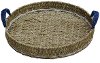 Brown Round Seagrass Tray with Blue Handles