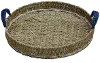 Clearance Brown Round Seagrass Tray with Blue Handles