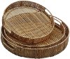 13 Inch Brown Round Rattan Tray with Cut Out Handles