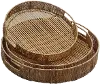 13 Inch Brown Round Rattan Tray with Cut Out Handles