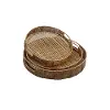 Clearance 13 Inch Brown Round Rattan Tray with Cut Out Handles