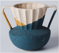 5 Inch Blue, Rust, and Beige Ribbed Vase