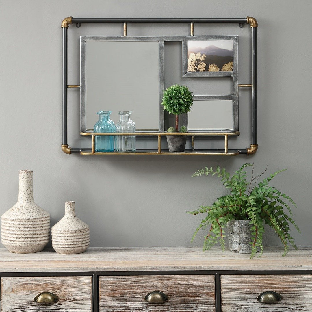 Industrial Mirror with Piping Frame and Shelf - Systems Storage-1