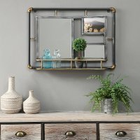 Industrial Mirror with Piping Frame and Shelf - Systems Storage
