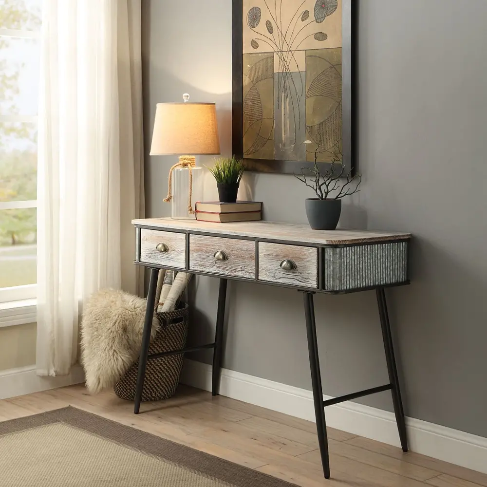 Washed Gray Industrial Sofa Table - Alta-1