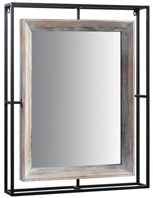 Metal and Washed Gray Wood Industrial Mirror - Alta-2