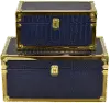 15 Inch Navy Wood Box with Gold Accents